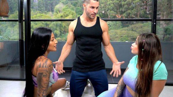 Watch this hardcore movie named : Ripped Gym Trainer Fucks Two Slutty Fitness Girls in Hot Threesome