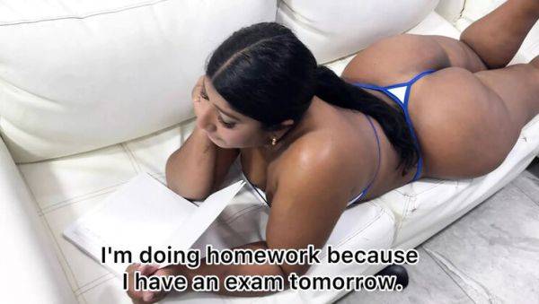 View uncut scene named : Stepdad Fucks Latina Stepdaughter Rough - Big Pussy Creampie While Wife is Away