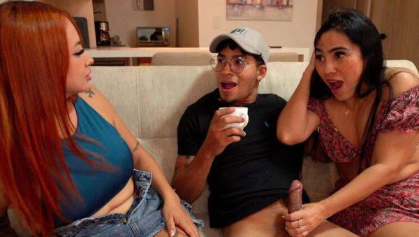 Enjoy watching the uncut video named : Hot Threesome with Busty Colombian MILF and My Boyfriend - Doggystyle & Riding Dick