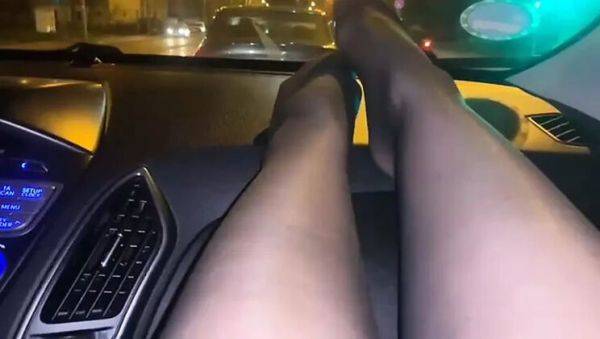 View the full video named : Naughty MILF Wife Gives Taxi Driver a Public Footjob in Car - Stockings & Outdoor Fun