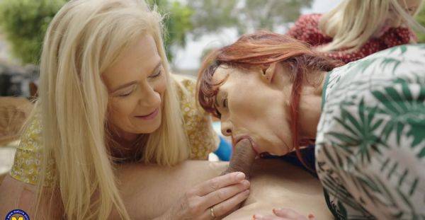 Enjoy watching the HD movie called : Busty old sluts work cock together in sunny group scenes