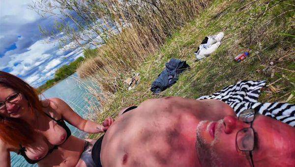 Play the complete movie titled : Hot German MILF Threesome Blowjob & Outdoor Fuck with Redhead in Glasses