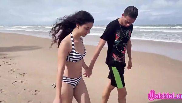 Watch uncut scene called : Skinny Teen Brunette Gives Tight Pussy on Beach - Cowgirl & Doggy Style