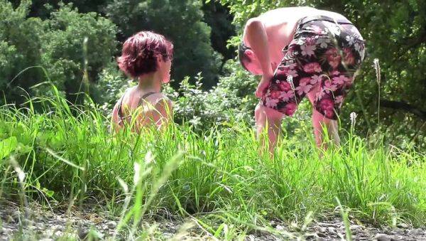 Watch the complete video of : German MILF Popp Sylvie Fucks Hard in Nature - Blowjob & Cumshot