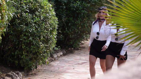 Play the hardcore clip : Hot Stewardesses Fuck Passenger in Threesome - Amateur Uniform Sex