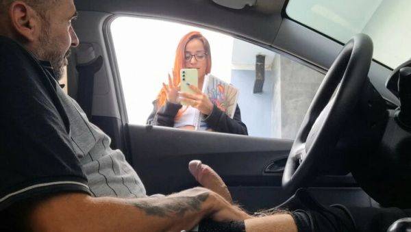 Play this uncensored clip : Risky Public Jerk Off to College Teens - Redhead Amateur Blowjob in Car 4K