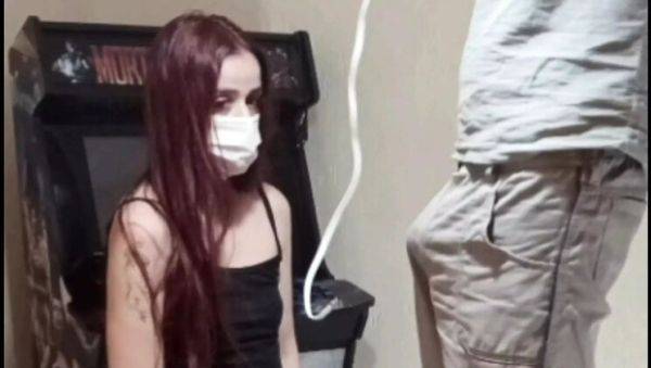 View the full clip called : Hot Latina Teen with Colored Hair Squirts for Electrician - Standing BJ & Cumshot