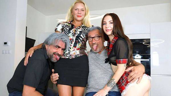 View this hardcore clip named : Hot Students Learn to Fuck Hard in Wild Foursome with MILFs - HD Porn