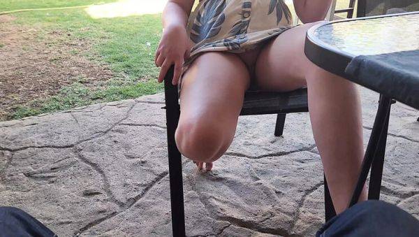 Play uncensored video of : Blonde MILF Flashes Pussy in Public - Amateur Outdoor Sex & Jerk Off