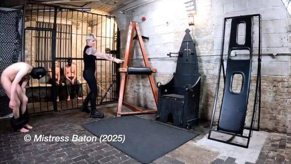 Enjoy watching this uncut video of : Blonde MILF MistressBaton Spanks Slave Romeo in Hardcore BDSM Exercise Punishment