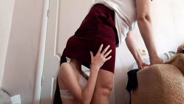 Stream this uncensored clip : Hot Teacher Skirt Sex - Lesbian Student Caught Licking Ass Under Desk
