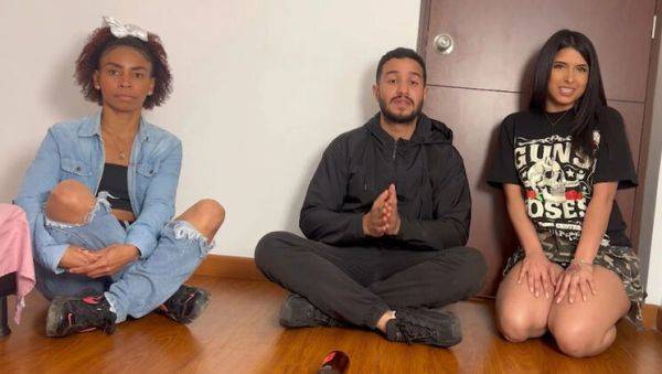 Enjoy watching the full scene : Hot Teen Threesome Spin the Bottle Game - Aften Opal & Celestina Blooms