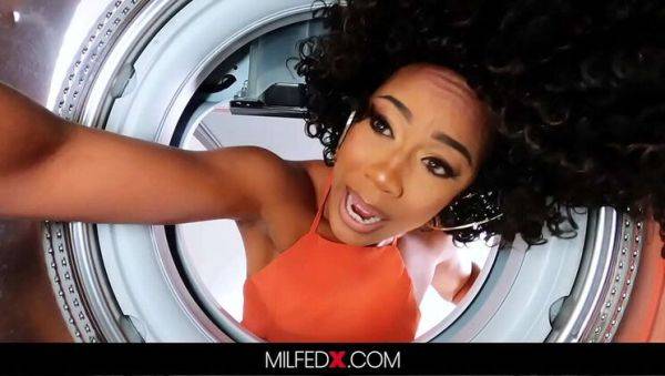 View the HD movie named : Hot Black MILF Misty Stone Fucked Hard By BF After Washer Mishap - Blowjob, Cowgirl & More