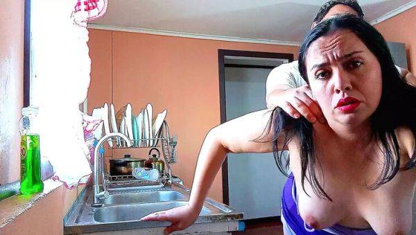 Enjoy watching uncut scene titled : BBW Kelly Mom Fucks Step Son in Kitchen - Topless & Moaning Loudly