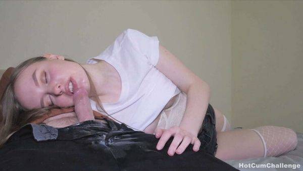 View this full scene titled : StepDaughter Sucks Daddy's Huge Load - Blonde Teen Deepthroat & Cum in Mouth