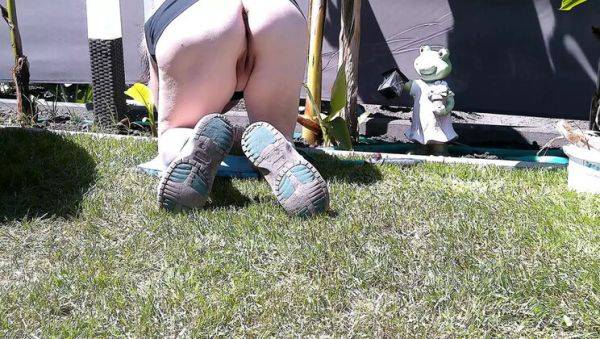 Stream this uncut video called : Hot German MILF SimoneLive1 Naked Behind Hedge - Amateur Outdoor Peeping