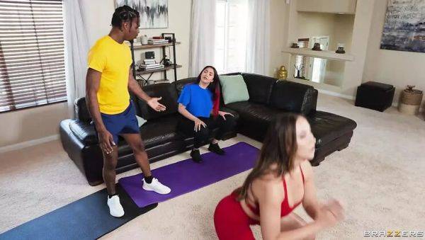 Play this uncut clip titled : Melissa Stratton Reverse Cuckold Workout Fuck with Big Tits & Blowjob