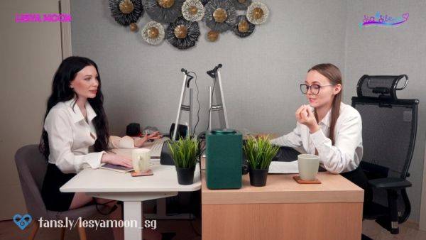 Watch this uncensored movie of : Lesya Moon And Sia Siberia - Secretaries Gone Wild: Pussy-licking Break Time