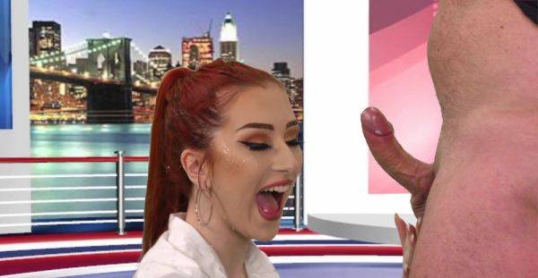 Watch this HD scene : Redhead throats cock in CFNM perversions until the last drops on her lips