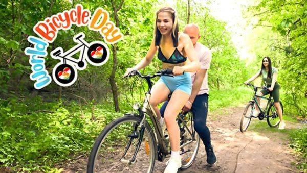 Stream the HD scene : Hot Teen Aleks Sam Rides Cock Hard on World Bicycle Day - FFM Threesome & Deep Throat Fun