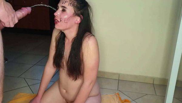 Enjoy watching uncensored video called : Brutal Face Fuck & Humiliation - Spit, Slap & Piss in Mouth - Kinkybitch69 Gets Dominated