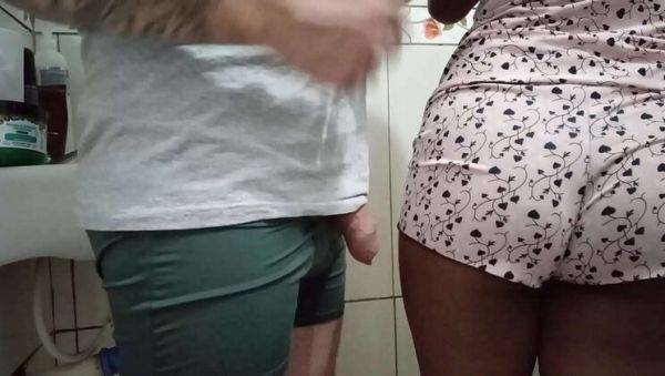 View this HD scene : Naughty Maid Catches Me Jerking Off To Porn In The Bathroom - AliceHot & Brenohot Fuck