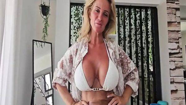 View the uncensored clip : Hot Blonde MILF Candy Samira Gives Rough POV Blowjob & Riding on Fitness Equipment