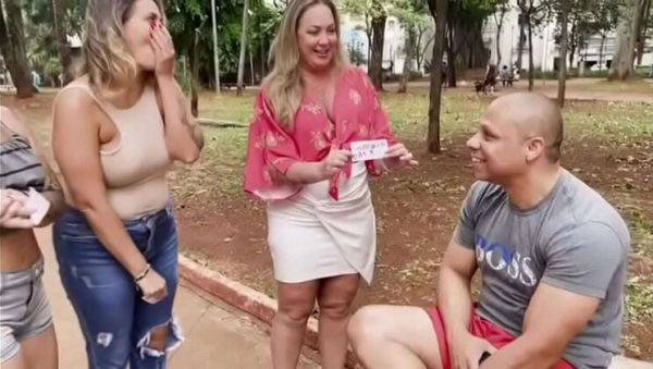 View this HD scene titled : Hot Brazilian Babes Alessandra & Marcelle Give Mystery BJ Fun with Big Natural Tits