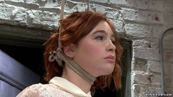 Enjoy watching this uncensored movie of : Lesbian BDSM: Redhead Slut Tied Up & Forced on Vibrator