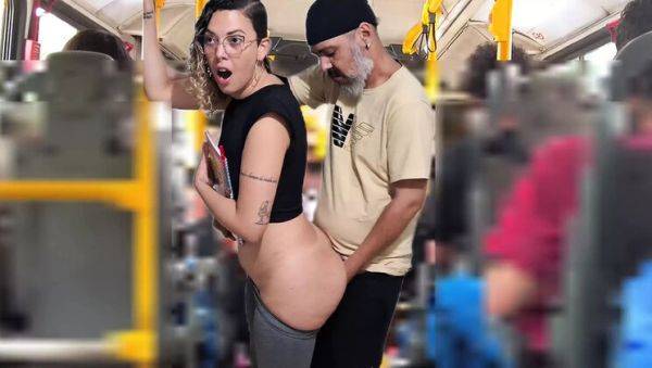 Watch this complete video titled : Naughty Student Gabi Sweet Takes Surprise Cumshot on Bus - Public Sex & Humiliation