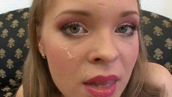 View the full scene of : Barely Legal Blonde Teen 18 Gets Facial on Couch After Hardcore Fuck