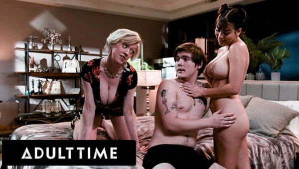 Stream HD movie named : StepMILF Dee Williams Shows Stepson How to Fuck Hard in Anal Threesome with GF Lilith Grace