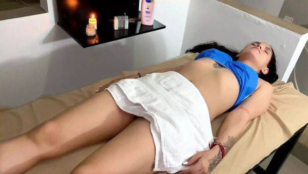Play this full video titled : Hot Latina Step Sister Gets a Naughty Massage - Blowjob & Handjob Fun
