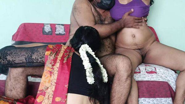 View the HD movie of : Hot Indian Married Couple Threesome with Mallu Aunty - Rough Sex & Pussy Licking