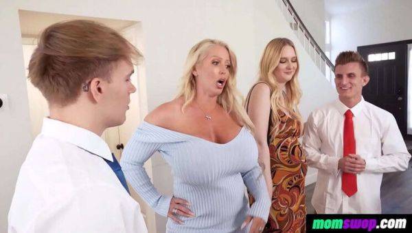 Enjoy watching the uncensored clip titled : Big Ass Step Moms Reward Their Boys with Hot Orgy After Dinner - Alura Jenson, Audrey Madison