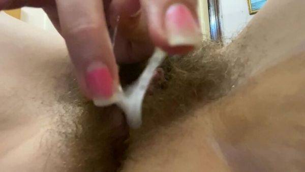 Play this complete movie of : Cutieblonde Amateur Hairy Pussy Closeup - Big Clit Rubbing & Cumming Orgasm