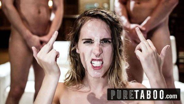 View the complete video of : Petite Teen Cadence Lux Gets DP'd by 2 Random Guys After BF Fight - Rough Threesome & Deepthroat