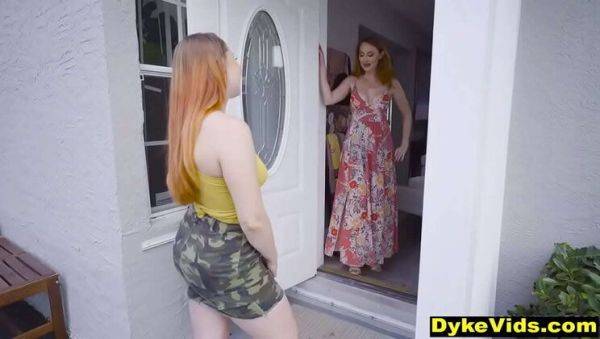 View the uncensored movie titled : Hot redhead MILF shows teen girl how to lick pussy - lesbian first time
