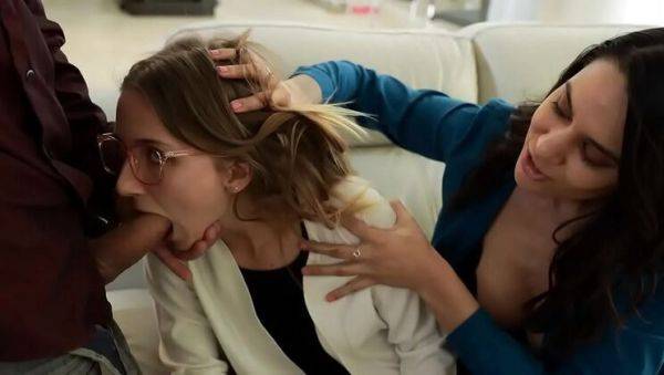 Play complete movie : Step Daughter Macy Meadows Gives Blowjob to New Daddy in Taboo Threesome with Alexis Zara