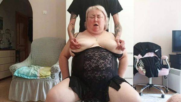 Watch the uncensored clip called : Big Tit Stepmom Gets Filled With Cum - Deep Throat Blowjob & Tits Covered