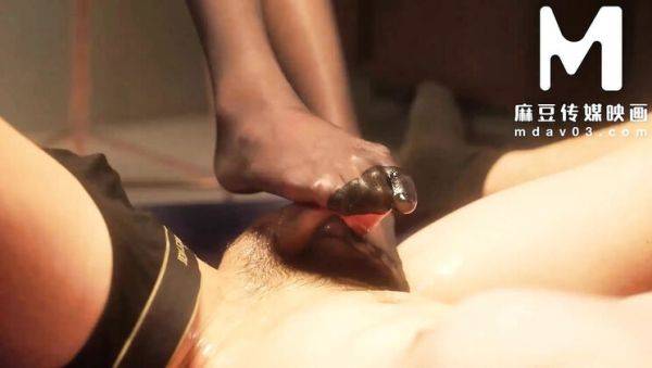 Watch the HD video : Zhou Ning Asian Footjob Queen with Long Legs in HD BDSM Threesome