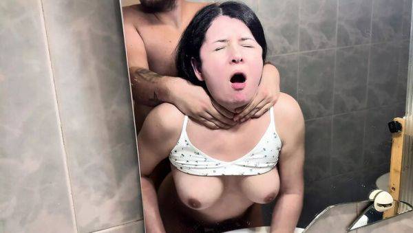 Watch this hardcore clip called : Amateur Latina Stepsister Surprised In Bathroom By Stepbrother's Big Dick