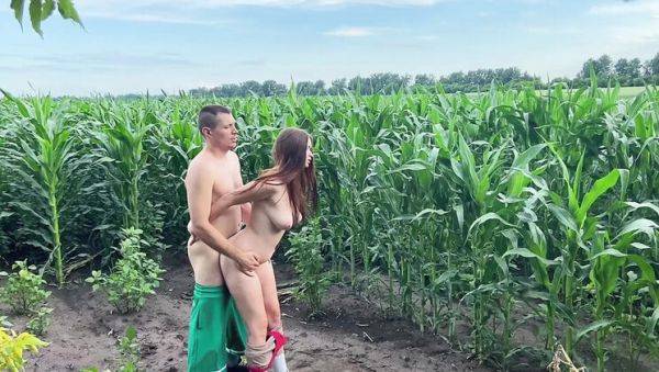 View the complete scene titled : Stepbrother fucks stepsister in public cornfield sex with big natural tits