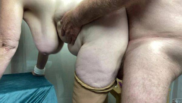 Play this hardcore scene titled : Horny Mature Granny Fucked Hard by Lover in Pantyhose - Big Natural Tits & Feet Play