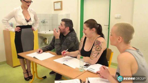 View HD clip called : Lovely Vanessa Y. Horny Teacher Shows Her Big Tits and Hairy Pussy in Class