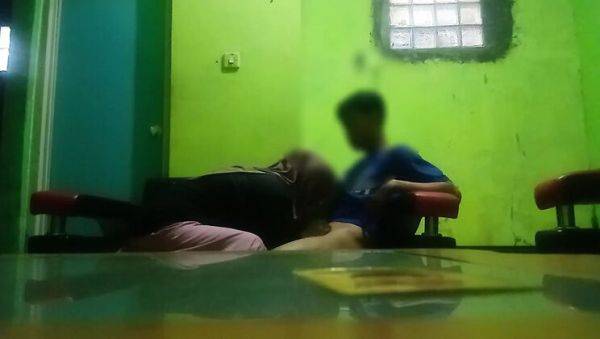 Enjoy watching this uncensored scene : Indonesian Hijab Teen Gets Fucked Hard by Cousin in Living Room - Hot Homemade Creampie