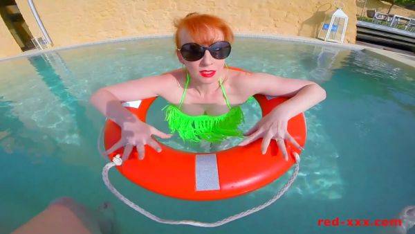 Watch the uncensored clip of : Red Xxx In Sexy Redhead Mature Poolside Blowjob