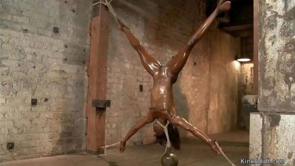 View hardcore video of : Oiled Ebony Lesbian Bondage with Ana Foxxx and Claire Adams - Rough Dildo Toying and Hogtied Punishment