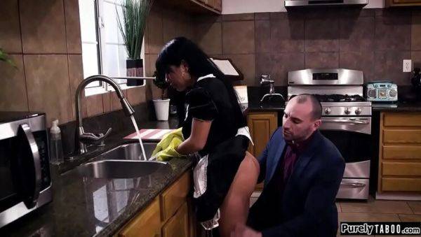 Watch this uncensored clip : Hot Latina Maid Aryana Amatista Obeys Boss's Deep Throat and Pussy Licking Orders