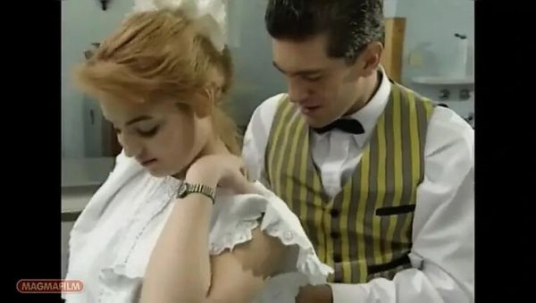Enjoy watching this complete scene : German Blonde Maid Vivienne Clash Seduced By Butler For Kitchen Fuck